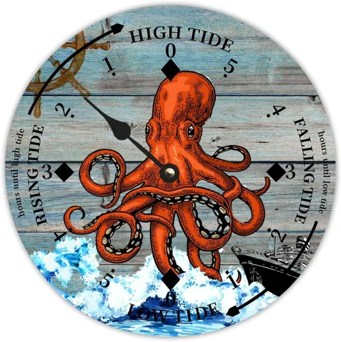 Miniatura 18 de Reloj de marea de estrella de mar oceánico, silencioso sin tictac, funciona con pilas, reloj de marea de madera, arte de pared, reloj de movimiento