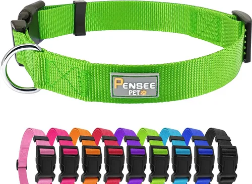 Miniatura 9 de Collar de perro rosa básico ajustable para cachorros, perros pequeños, medianos y grandes, con collar de nailon transpirable de liberación rápida