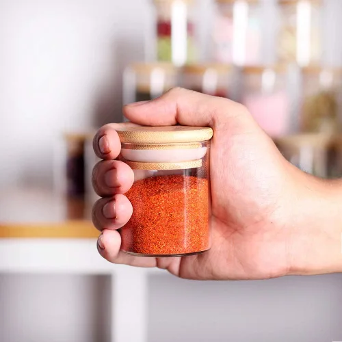 Miniatura 5 de Tzerotone Juego de tarros de especias, 2.5 onzas, 20 piezas, tarros de vidrio con tapas herméticas de bambú y etiquetas, mini recipientes 2.5oz/20pcs