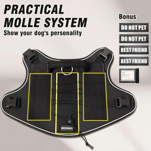 Miniatura 7 de Arnés Táctico para Perros Talla Pequeña, Sin Tirones Chaleco Militar para Perros con Asa, Arnés Reflectante de Servicio Pesado para Mascotas