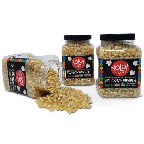 Miniatura 4 de YOLO! Snacks - Granos de palomitas de maíz gourmet blancos prácticamente sin cáscara, granos pequeños, sin OMG, 14 onzas (paquete de 3)
