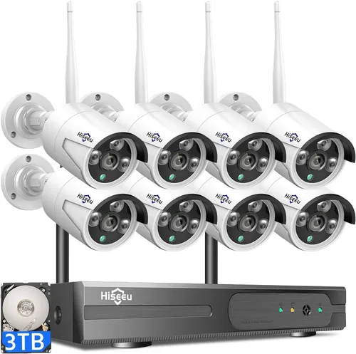 Hiseeu Sistema de Cámara de Seguridad WiFi Pro de 100 pies, Kit NVR 4K de 16CH, Sistema de Cámara de Seguridad CCTV Doméstica de 5MP con Cable