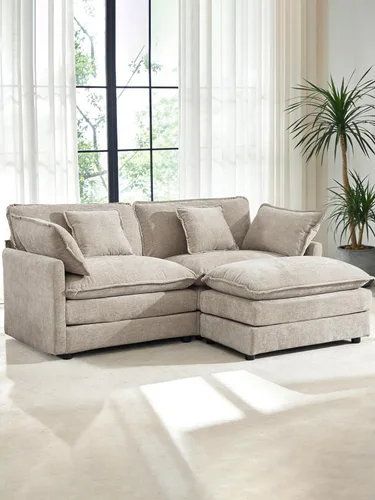 Miniatura 27 de Sofá modular Cloud seccional, moderno sofá modular en forma de L de felpilla con otomana y almohadas, sofás esquineros de asiento profundo de 5 Negro