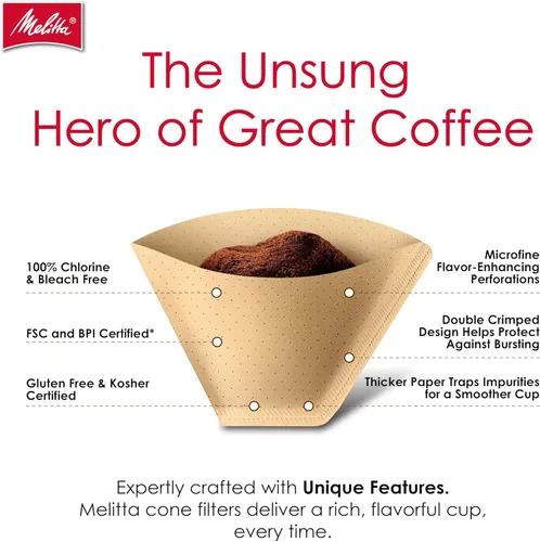 Miniatura 3 de Melitta Filtros de café en cono #4, bambú, 80 unidades (paquete de 6), 480 filtros en total, se adapta a todas las cafeteras de cono de 8 a 12 tazas