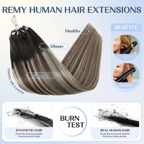 Miniatura 5 de Hairro Micro Loop - Extensiones de cabello humano microenlaces de microperlas de cabello Remy para mujer, reflejos degradados, fusión fría, micro