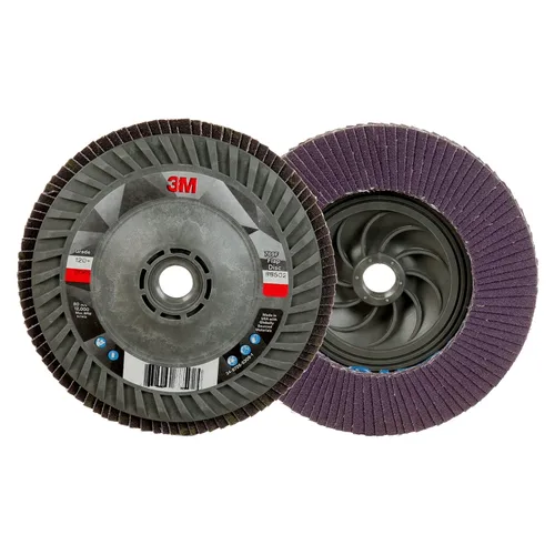 Miniatura 20 de 3M Disco de Solapa 769F, Tipo 27, 80+, 4-1/2 in x 7/8 in, Abrasivo de Alto Rendimiento, Disco de Rectificado y Acabado de Grano Cerámico