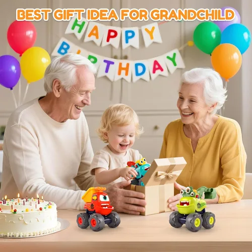 Miniatura 7 de Juguetes para niños de 1 año, camiones monstruo juguetes de construcción para niños pequeños 1-3 grúa camión volquete excavadora retroceso coche