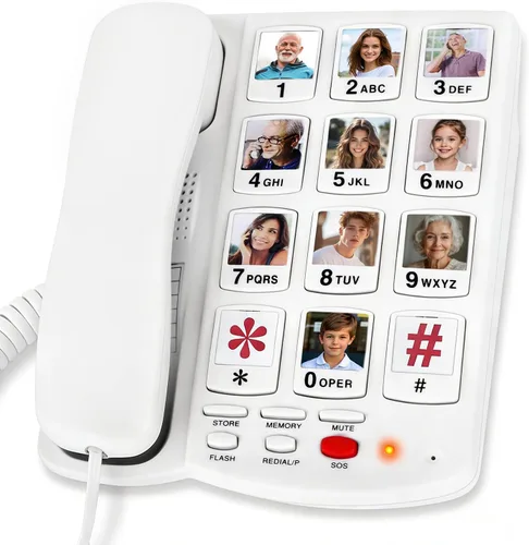 Miniatura 8 de Teléfonos fijos para personas mayores, teléfono simple con botón grande para personas mayores con cable teléfono fijo para personas con discapacidad