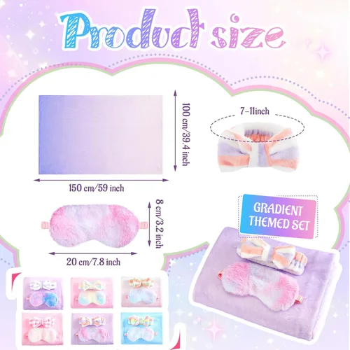 Miniatura 2 de Fanfanwin 18 piezas de suministros de fiesta de pijamas para niñas, 6 estilos lindos degradados, 6 diademas de forro polar coral para spa, 6