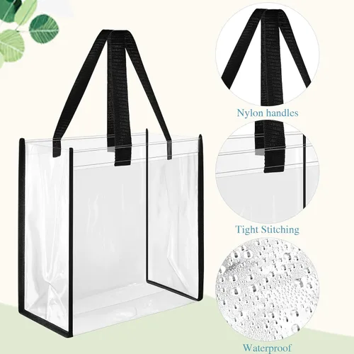 Miniatura 4 de Paterr Paquete de 20 bolsas de plástico transparentes de 10 x 10 x 4 pulgadas, bolsa de regalo aprobada por estadios con asas para mujeres