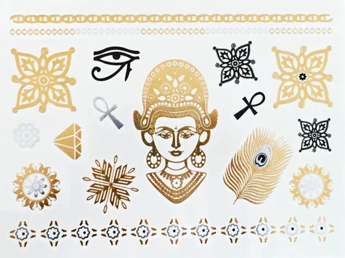Miniatura 6 de 5 hojas de tatuajes metálicos de oro y plata flash de Modern Boho, enorme colección Colección Namaste