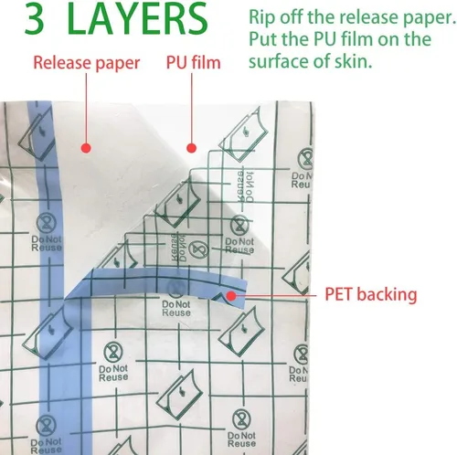 Miniatura 7 de 50 piezas de vendajes adhesivos elásticos impermeables de 6 x 6 pulgadas, película transparente para cuidado posterior de tatuajes y reparación