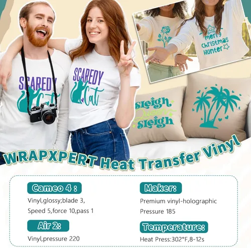 Miniatura 2 de WRAPXPERT Aqua - Rollo de vinilo de transferencia de calor, 12''x5ft vinilo HTV verde azulado para planchar, vinilo de prensa de calor para prendas