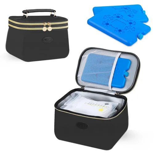 PIIOSER Bolsa de viaje para enfriar leche materna con 2 paquetes de hielo, se adapta a 6 bolsas de almacenamiento de leche materna para congelador