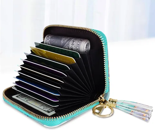Miniatura 2 de Coco Rossi Billetera pequeña para tarjetas de crédito RFID con purpurina linda para mujer, C mármol verde
