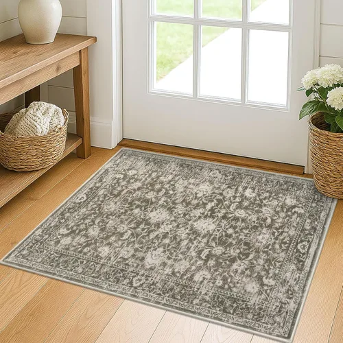 Miniatura 97 de KILOCOCO Alfombra lavable de 2 x 3 para entrada, estampado floral vintage, suave, antideslizante, azul, alfombras de cocina, tapete