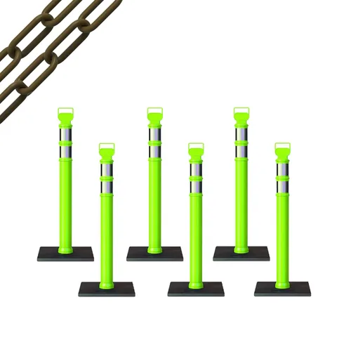 Miniatura 30 de Trafford Industrial - Paquete de 6 postes de delineador de 45 pulgadas, collares reflectantes de 3 pulgadas, base de goma de 10 libras