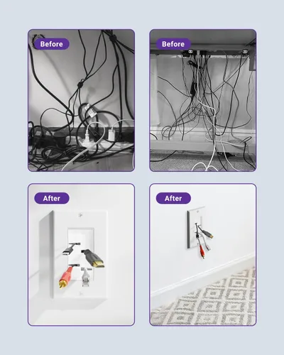 Miniatura 7 de VCE Brush - Paquete de 10 placas de pared, insertos de paso de cable para cables, correa de acceso de cable de una sola banda, enchufe de pared