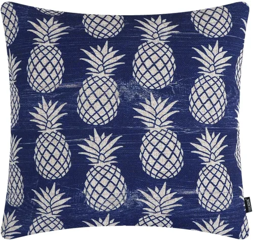 TRENDIN Funda de almohada decorativa de piña de 18 x 18 pulgadas para sofá, decoración tropical de verano, funda de cojín cuadrada de lino, Azul