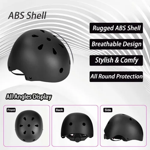 Miniatura 2 de Set de Casco de Bicicleta para Niños, Casco Ajustable para Niños de 3 a 15 Años, para Niños Pequeños, Niños y Niñas, para Varios Deportes, Negro