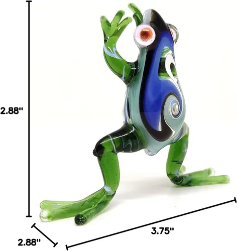 Miniatura 8 de Figuras en miniatura de rana animales soplados a mano, arte de vidrio, regalo coleccionable para decorar 3 pulgadas (verde azul)