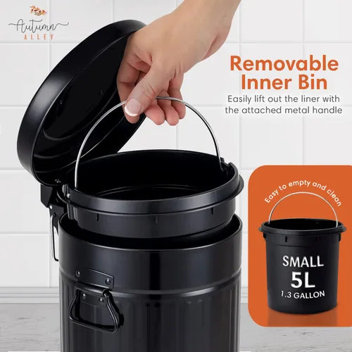 Miniatura 4 de Autumn Alley Cubo de Basura Pequeño Estilo Granja para Baño, Cubo de Basura Negro Mate a Prueba de Mascotas con Tapa para Baño Rústico, Cubo