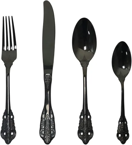 Miniatura 6 de Juego de cubiertos de 4 piezas, cubiertos de acero inoxidable 18/10, incluye cuchillo, tenedor, cuchara, cuchara de té, pulido con espejo, apto