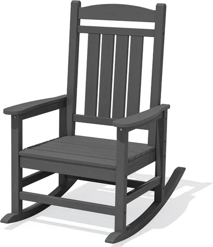 Miniatura 28 de KINGYES Mecedoras de polietileno de alta densidad para exteriores, sillas mecedoras para patio con soporte de 330 libras, balancín suave para porche