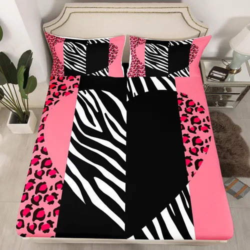 Miniatura 18 de Manfei Leopard Print Fitted Sheet Twin Size,Blue Brown Black Stripes Bedding Set 2pcs,Wild Animal Cheetah Skin Bed Sheets with 1 Pillowcase,Kids