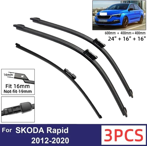 Miniatura 2 de Car Wiper Compatible with SKODA Rapid 2012-2020 Car Front Rear Wiper Blades Soft Rubber Windscreen Wipers Auto Windshield 24"+16"+16" 2017 2018 2019