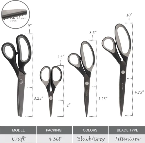 Miniatura 44 de BambooMN Juego de tijeras de titanio Softgrip para costura, arte, manualidades, oficina, 1 juego de 3 unidades, rojo con incrustaciones negras 3