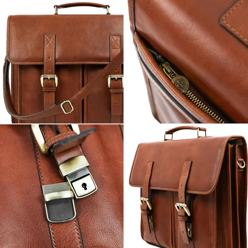 Miniatura 5 de Time Resistance Maletín de cuero para hombre hecho a mano en Italia Bolsa de mensajero de grano completo para portátil
