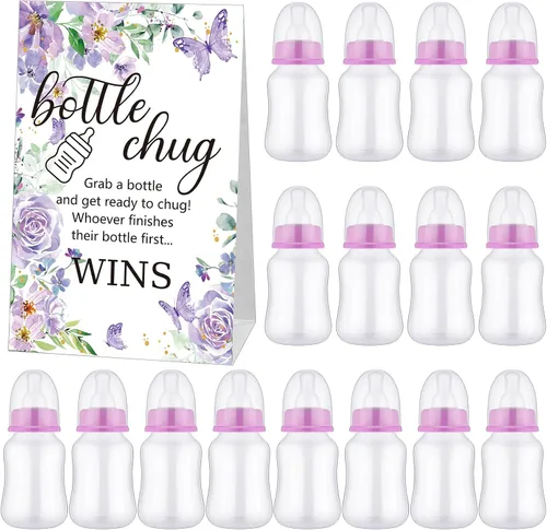 Miniatura 22 de TrelaCo Bottle Chug - Juego de 20 biberones para baby shower, con 1 letrero de papel kraft para revelación de género, suministros de fiesta, regalos