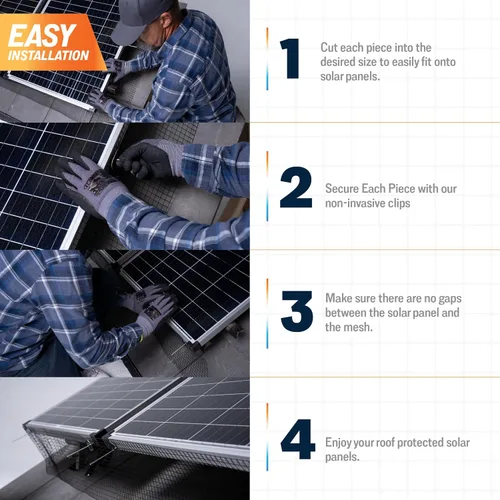 Miniatura 6 de Rotak Critter Guard PRO - Kit de rollo de prevención de pájaros para panel solar de 6 pulgadas x 100 pies con 60 clips de cierre - Malla de alambre