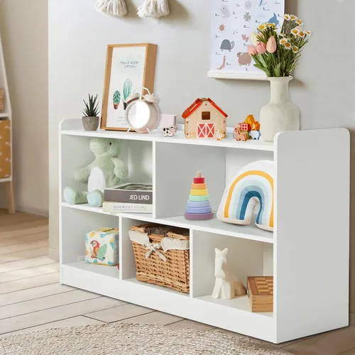 Miniatura 6 de Estante Montessori, organizador de almacenamiento de juguetes de madera para libros, juguetes, estantería de 2 estantes, gabinete de almacenamiento