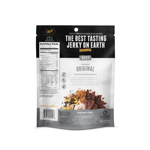 Miniatura 3 de Perky Jerky Carne seca original 100% alimentada con pasto, 1 onza (paquete de 12), sin antibióticos, 0.35 onzas de proteína por porción, baja