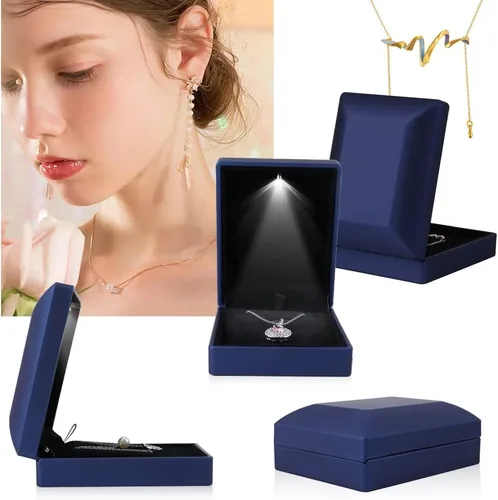 Miniatura 5 de iSuperb 2 cajas con colgante LED para collar iluminado exhibición de joyas para propuestas compromiso boda regalo azul profundo
