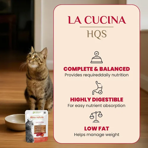 Miniatura 3 de almo nature HQS La Cucina Atún con langosta en gelatina, sin granos, sin aditivos, alimento húmedo para gatos adultos, triturado, bolsas, 24 x 55
