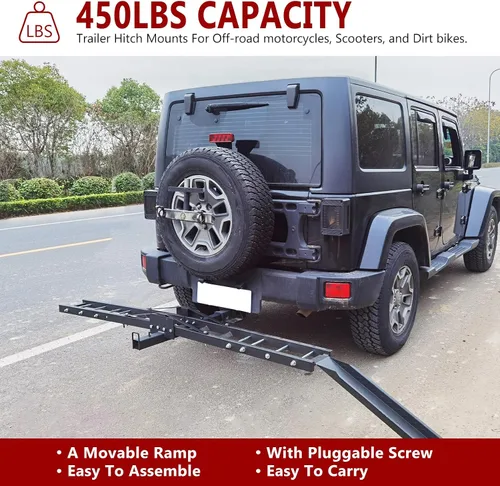 Miniatura 5 de Grandroad Auto Portamotos para Enganche, Portamotos de Acero de Servicio Pesado de 500 Libras con Rampa de Carga, Dispositivo de Bloqueo