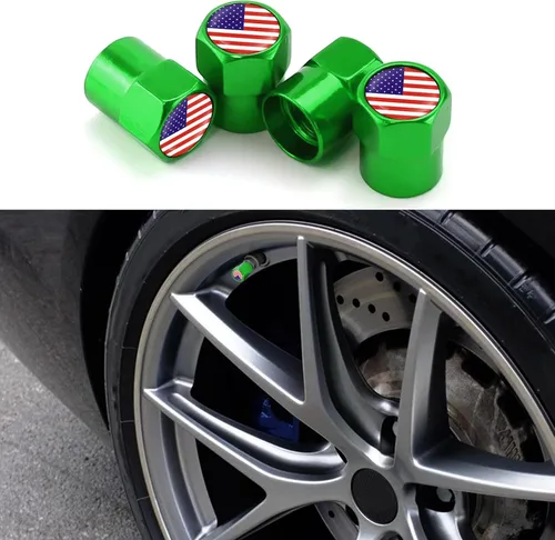 ASUBHA 4 tapas de vástago de válvula de neumático con bandera estadounidense, tapones de aire de aluminio para neumáticos con junta tórica de goma,