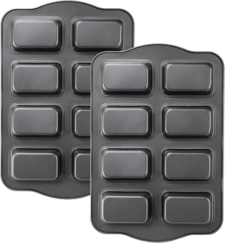 Miniatura 3 de Lawei Paquete de 2 mini moldes para pan de 8 cavidades, moldes pequeños antiadherentes para pan, moldes rectangulares de acero al carbono para pan