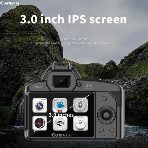 Miniatura 7 de Cámara de fotografía profesional, 64MP IR visión nocturna Vlogging cámara grabadora con pantalla de 3.0 pulgadas, cámara digital de 120 grados gran