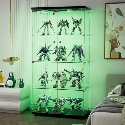 Miniatura 36 de Vitrina de cristal con 3 estantes con 2 puertas, vitrina de cristal transparente para sala de estar, dormitorio, 49.49 x 31.77 x 14.37 pulgadas