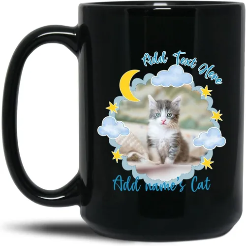 Miniatura 17 de Taza de cerámica negra personalizada para elegir nombre y foto con texto en inglés "Best Cat Dad Ever Just Ask", taza de café personalizada de 11