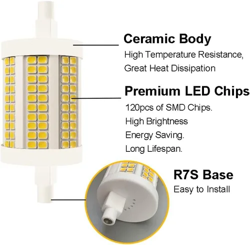 Miniatura 2 de LED R7S de 3.071 in 20 W, equivalente a bombilla halógena T3 de 200 W, 2400 lúmenes, luz de inundación lineal de doble extremo tipo J regulable, 120