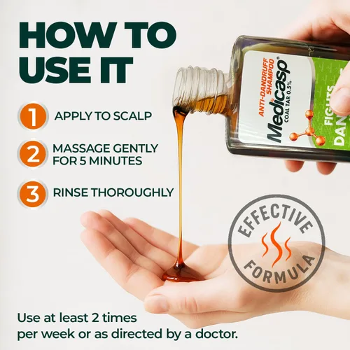 Miniatura 8 de MEDICASP Shampoo anticaspa con alquitrán de hulla, Trata la caspa, dermatitis seborreica y psoriasis, 6 onzas líquidas