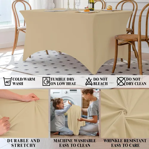 Miniatura 46 de Famstar Paño de Mesa Negro de 4 Pies de Elastano, Paño de Mesa Ajustado para Mesas Rectangulares, Fundas Elásticas Lavables Sin Arrugas