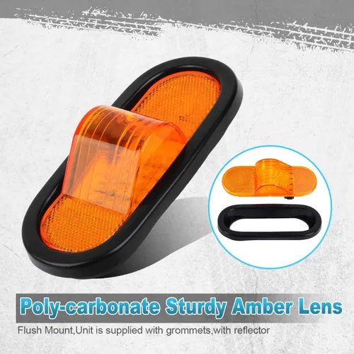 Miniatura 3 de Partsam 4 luces de marcador ámbar de señal de giro medio de 6 pulgadas, montaje de goma, 24 LED con lente reflejo universal sellado ámbar LED de 6