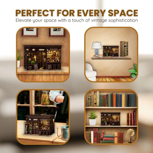 Miniatura 7 de Corner Tavern - Kit de rincón de libro de bricolaje con luces LED, rompecabezas de madera 3D para adultos, 327 piezas, diorama inspirado en pub