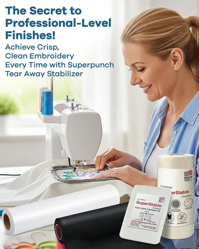 Miniatura 9 de Superpunch Estabilizador adhesivo blanco para bordado, rollo de 8 pulgadas x 25 yardas, estabilizadores superestables de bordado a máquina, 2.0
